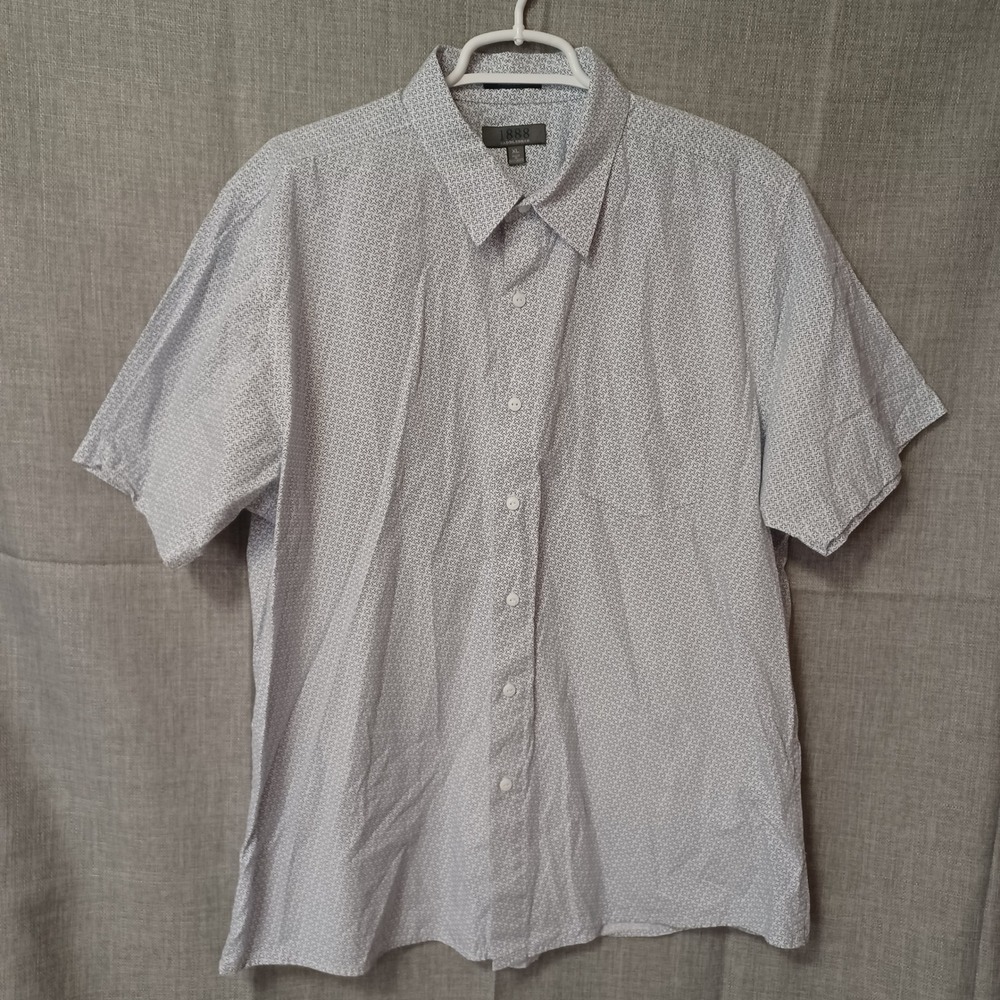 Saddlebred Button Down Shirt Mens XL White Blue 1888 Tailored Fit Geometric S/S‎